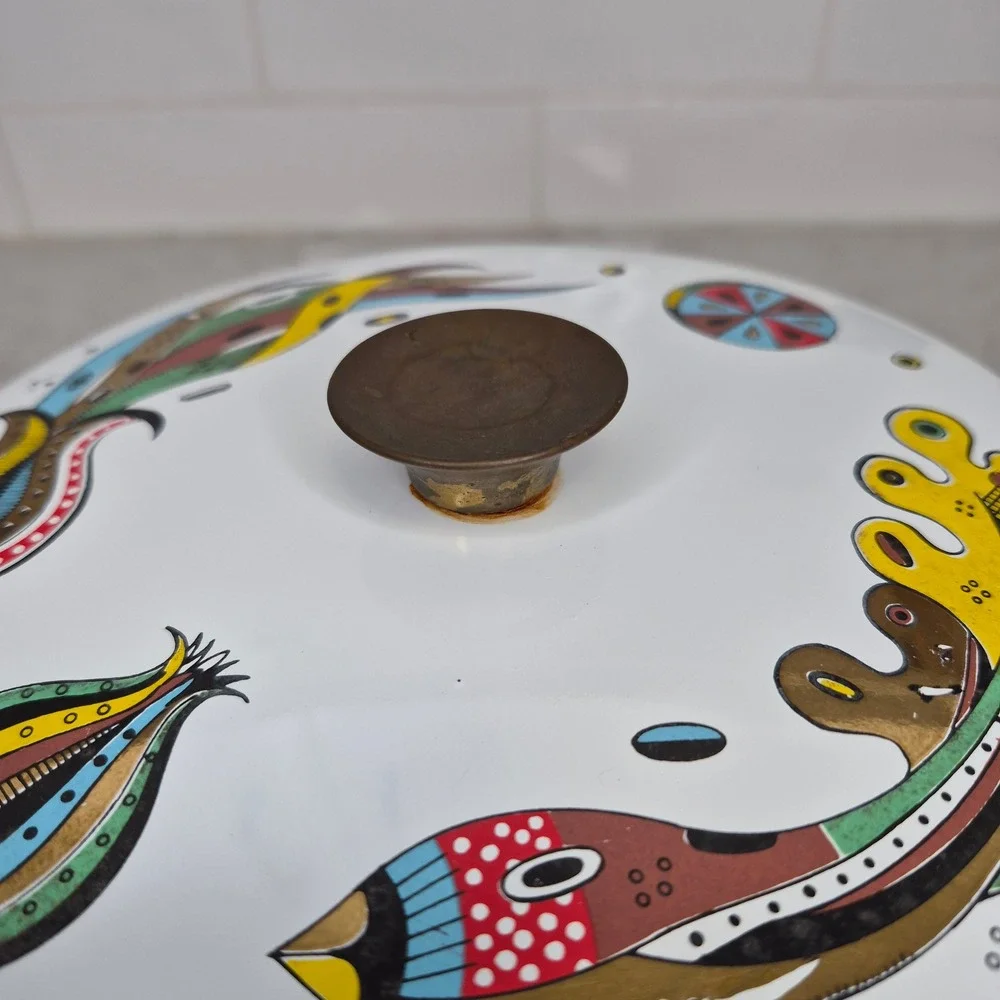 Vintage Georges Briard Enamel Pot MCM Green Garden Pattern Corn
